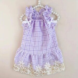 Chic Purple Plaid Dog Dress with Ruffle Trim - Size Small
